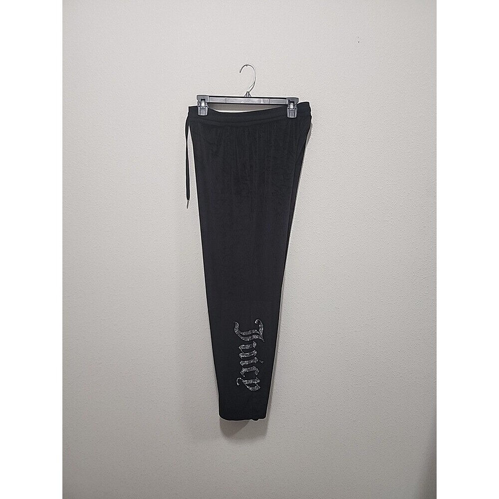 Juicy Couture Sleepwear Black Velour Pajama Joggers Jeweled Logo wide leg Sz L